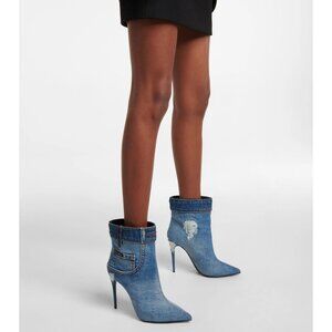 NWOB $1,290 Dolce & Gabbana Blue Cardinale Denim Ankle Boots Size 9.5